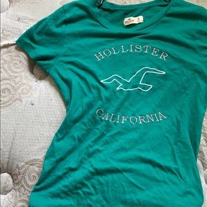 Green Hollister Tee with Pink Embroidering